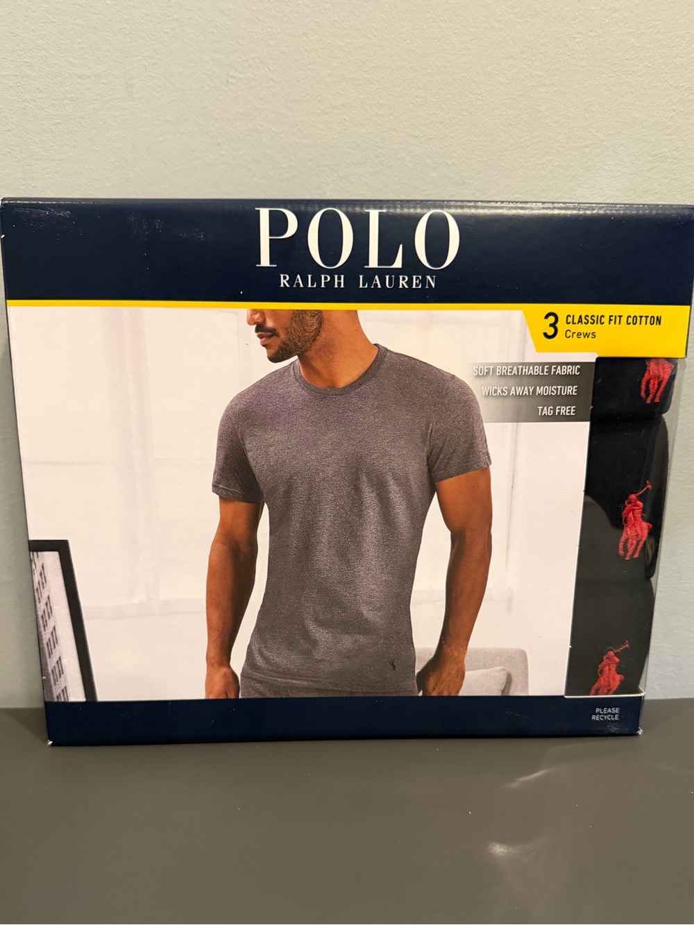 Polo by Ralph Lauren Men’s Heather Black Crew Neck Tee - Short Sleeve